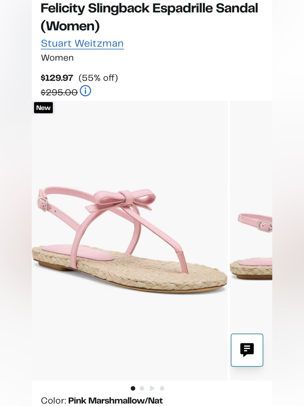 Stuart Weitzman Blush Leather T-Strap Espadrille Sandals